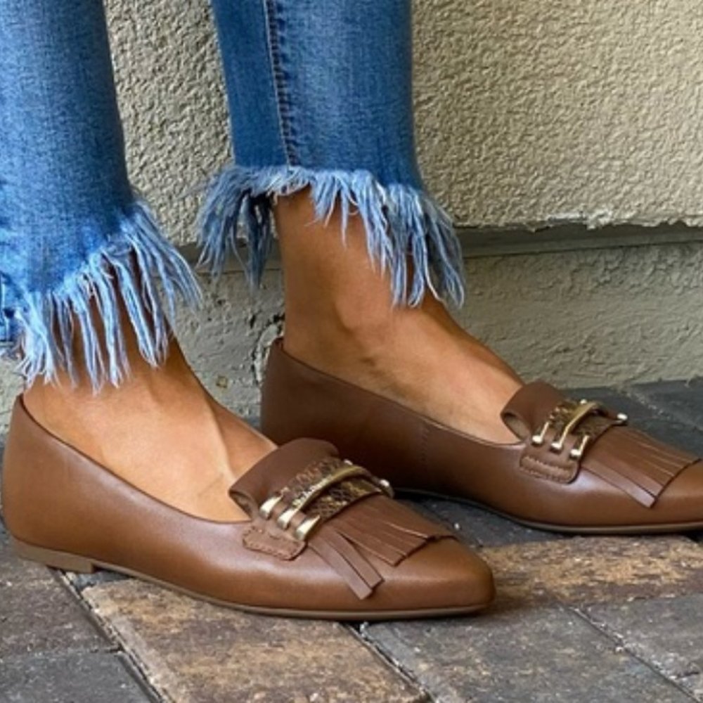 Bordo Genuine Leather Kilt Fringe Loafer Flats - Sz 10 - Picture 7 of 8